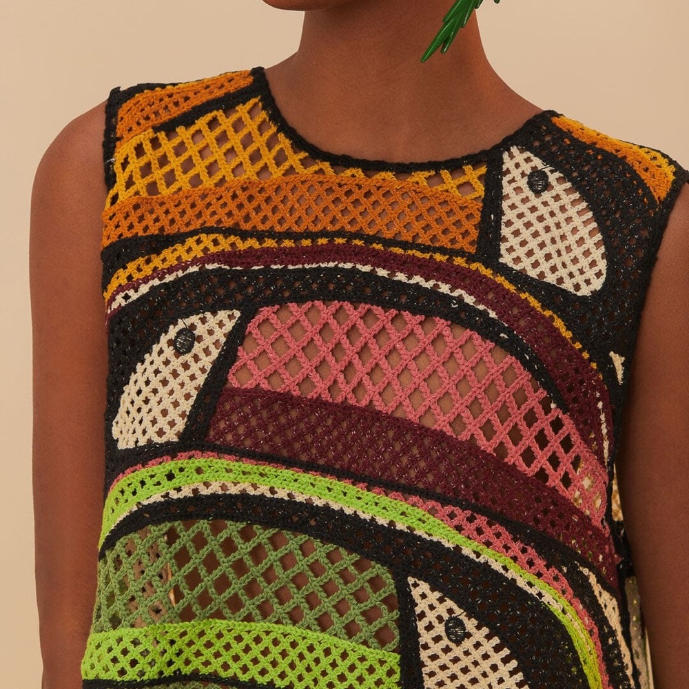 NWT Farm Rio Multicolor Toucan Tree Crochet Top - Picture 2 of 4